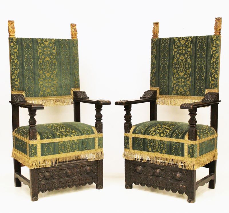 Coppia di Scranni, in Stile 500, in Noce,