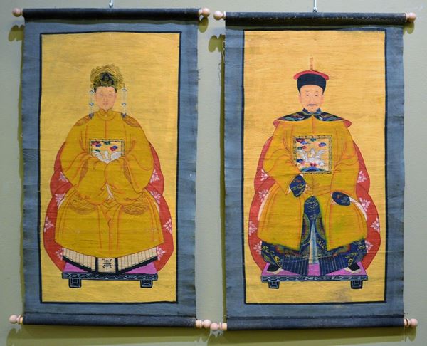 Due scroll, Cina, sec. XX,  - Asta GIOIELLI, BENI D'ANTIQUARIATO E DIPINTI DAL XVII AL XX SECOLO - Poggio Bracciolini Casa d'Aste