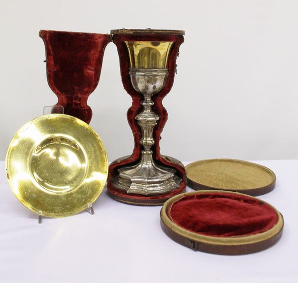 Calice, sec. XIX, in argento, coppa in  - Asta GIOIELLI, ARGENTI, DIPINTI E ARREDI D'ANTIQUARIATO - Poggio Bracciolini Casa d'Aste