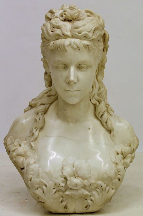 Busto, inizi sec. XX, in marmo,