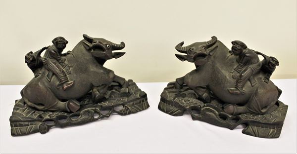 Coppia di sculture, Cina, sec. XX,                                        