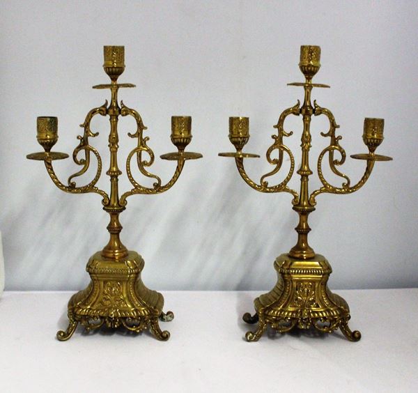 Coppia di candelabri, sec. XIX,