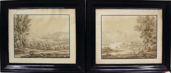 Coppia di disegni, sec. XIX,  - Asta GIOIELLI, ARGENTI, DIPINTI E ARREDI D'ANTIQUARIATO - Poggio Bracciolini Casa d'Aste