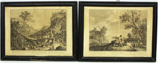 Due incisioni, sec. XVIII, riportate su tela  - Asta GIOIELLI, ARGENTI, DIPINTI E ARREDI D'ANTIQUARIATO - Poggio Bracciolini Casa d'Aste