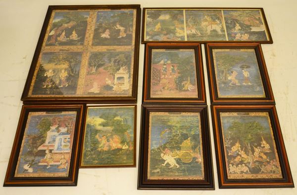 Tredici stampe thailandesi, sec. XX,  - Asta GIOIELLI, ARGENTI, DIPINTI E ARREDI D'ANTIQUARIATO - Poggio Bracciolini Casa d'Aste