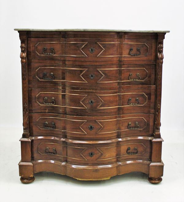 Cassettiera, sec. XIX, lastronata in mogano,  - Asta GIOIELLI, ARGENTI, DIPINTI E ARREDI D'ANTIQUARIATO - Poggio Bracciolini Casa d'Aste