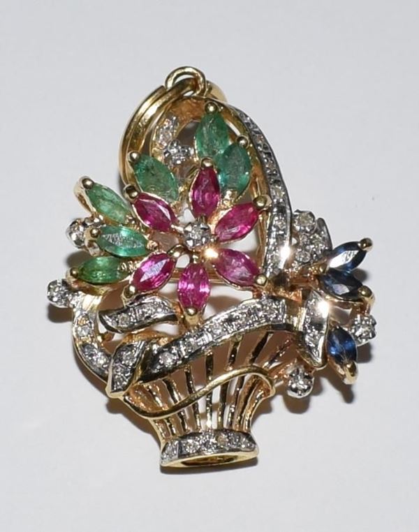 SPILLA PENDENTE IN ORO GIALLO,DIAMANTI  - Asta GIOIELLI, ARGENTI, DIPINTI, ARREDI E OGGETTI D'ARTE - Poggio Bracciolini Casa d'Aste