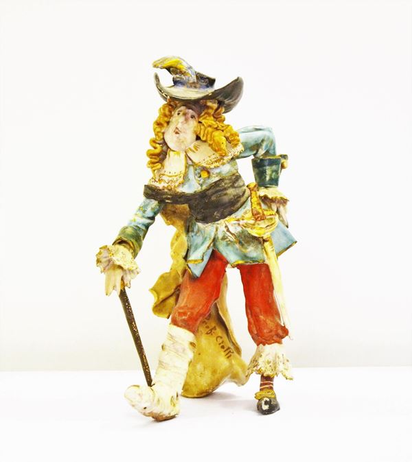 Scultura, sec. XX, in maiolica policroma,