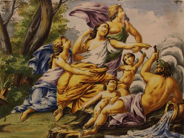 Placca in ceramica, sec. XIX,