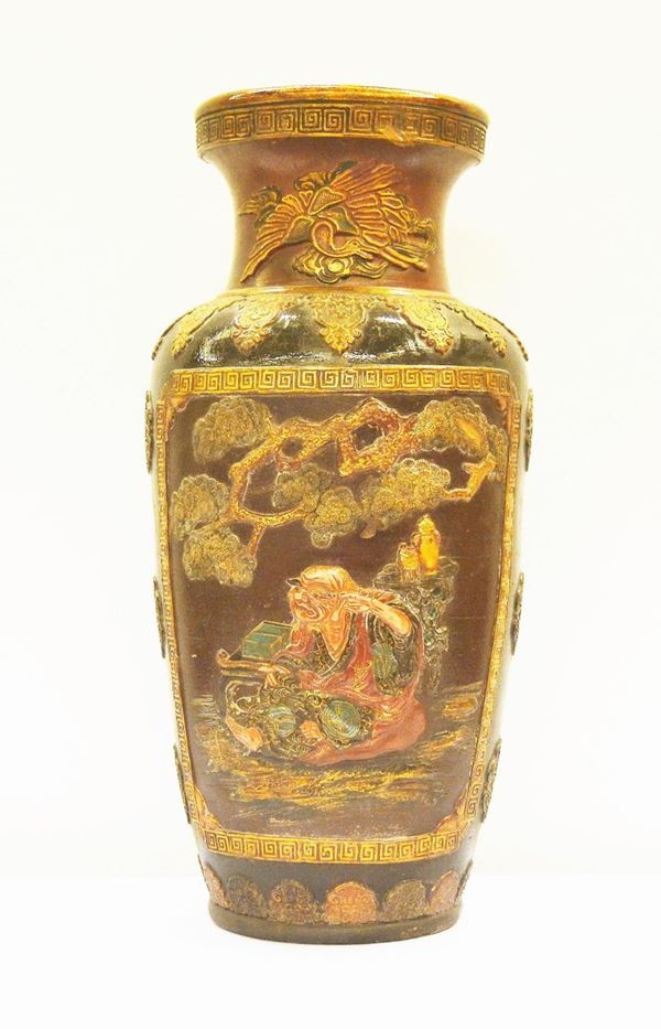 Vaso, arte orientale, sec. XIX, in terracotta