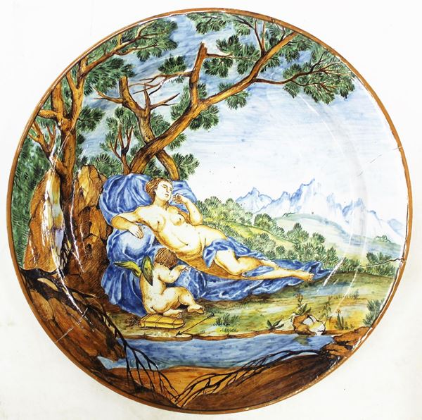 Piatto, fine sec. XIX, in maiolica,                                       