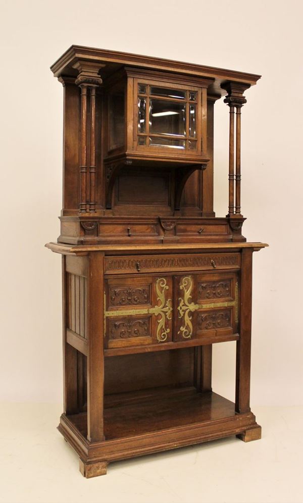 Credenzino doppio corpo, inizi sec. XX,  - Asta GIOIELLI, ARGENTI, DIPINTI, ARREDI E OGGETTI D'ARTE - Poggio Bracciolini Casa d'Aste