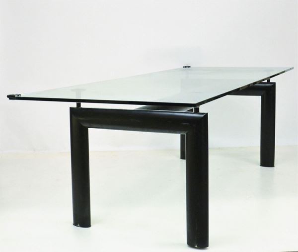 Tavolo, sec. XX, piano in cristallo struttura