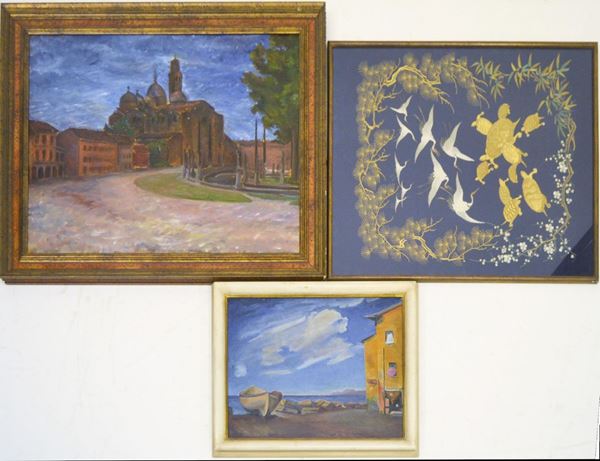 Pannello su stoffa, arte orientale  - Asta GIOIELLI, ARGENTI, DIPINTI, ARREDI E OGGETTI D'ARTE - Poggio Bracciolini Casa d'Aste