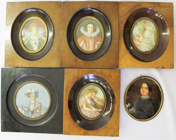 Sei miniature, sec. XIX e sec. XX,  - Asta GIOIELLI, ARGENTI, DIPINTI, ARREDI E OGGETTI D'ARTE - Poggio Bracciolini Casa d'Aste