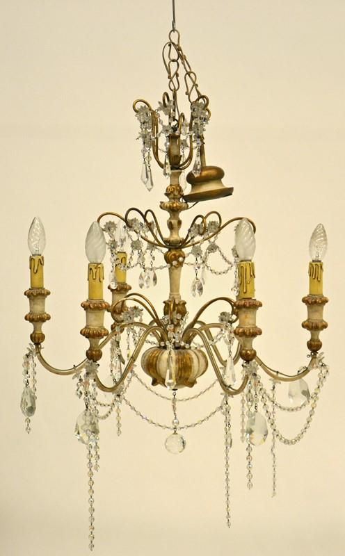 Lampadario, in stile 700, in legno e metallo,