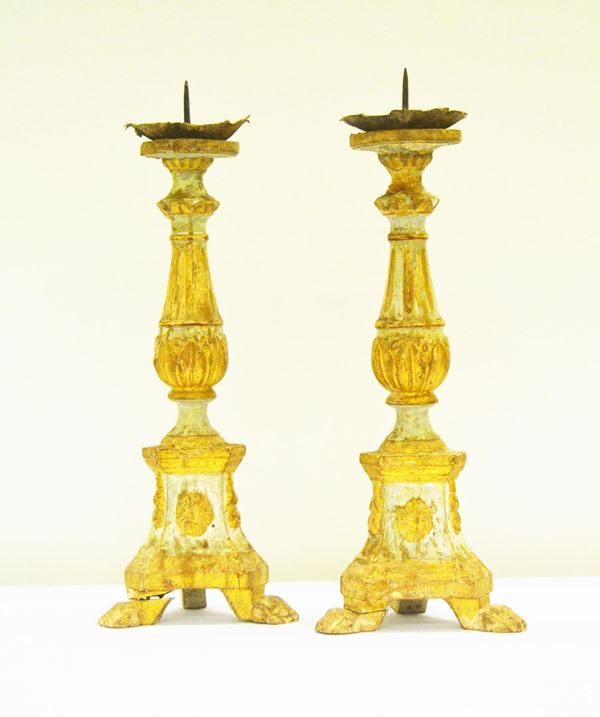 Coppia di porta candele, sec. XVIII,