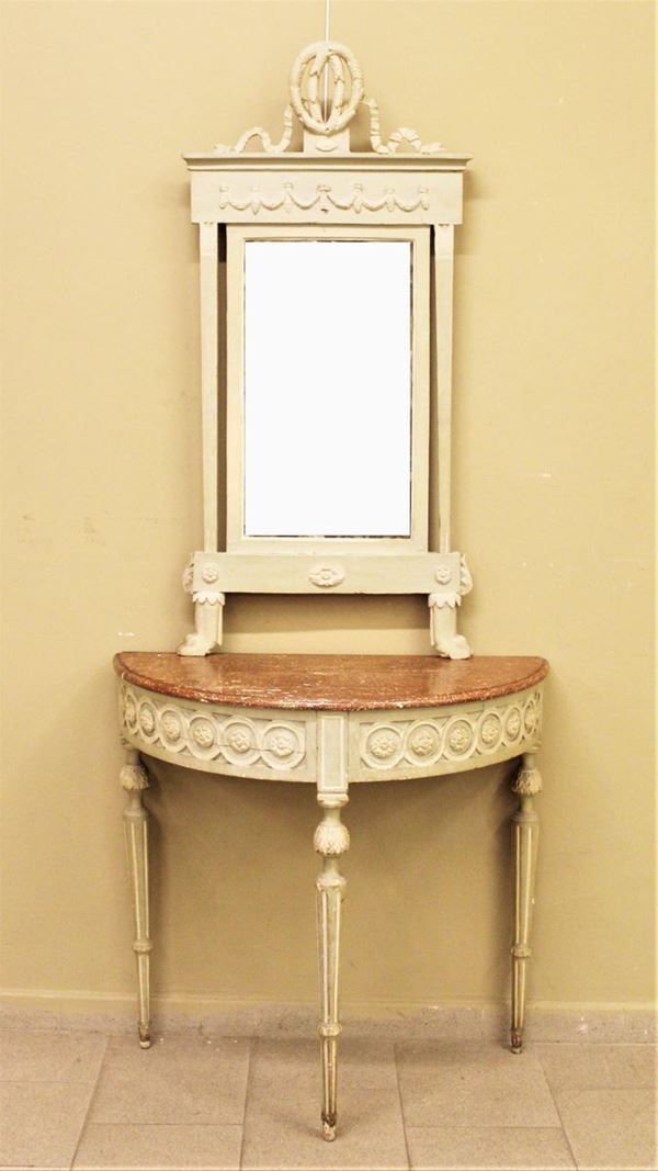 Consolle e specchiera, ultimo quarto del sec. XVIII,  - Asta GIOIELLI, ARGENTI, DIPINTI, ARREDI E OGGETTI D'ARTE - Poggio Bracciolini Casa d'Aste