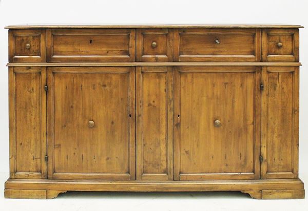 Credenza, sec. XX, in abete, piano rettangolare in castagno,