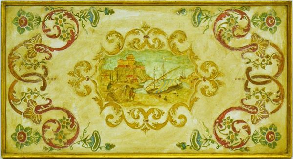 Piano in gesso, sec. XIX, decorato con