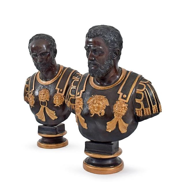 Coppia di busti, sec. XX, in bronzo
