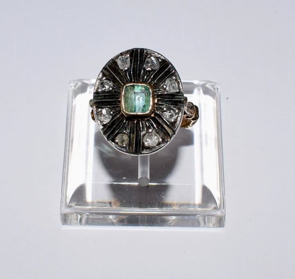 ANELLO, INIZI SEC. XX&nbsp; IN ORO, ARGENTO E QUARZO