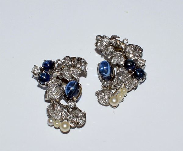 PAIO DI ORECCHINI IN ORO BIANCO, DIAMANTI , PERLE