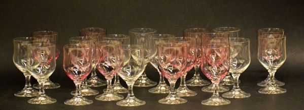 Servito di bicchieri, sec. XX, in vetro di Murano,