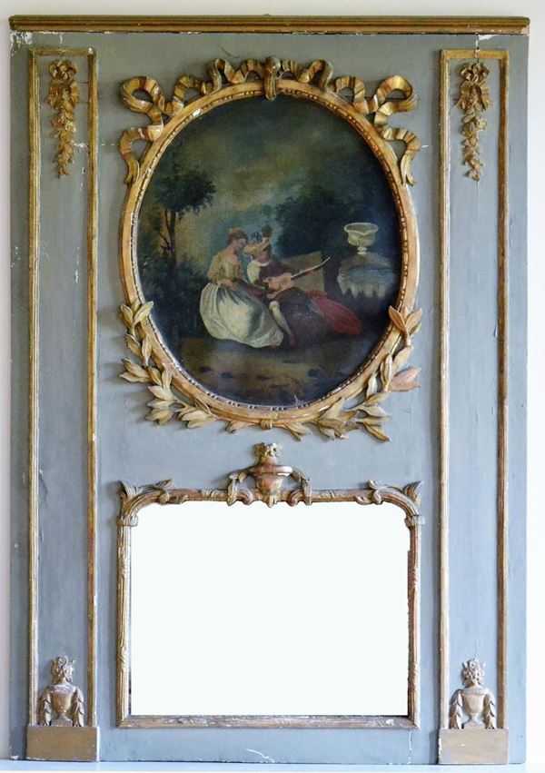 Caminiera, sec. XIX, in legno laccato e dorato