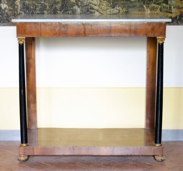 Consolle, Impero, in noce, piano in marmo,