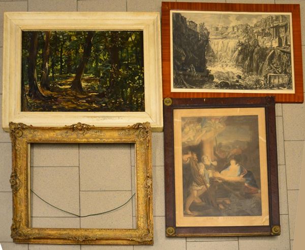 Cornice, sec. XX, in legno laccato e decorato a rilievi
