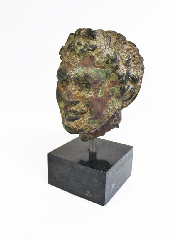 Scultura, sec. XX, in bronzo, raffigurante testa di satiro,