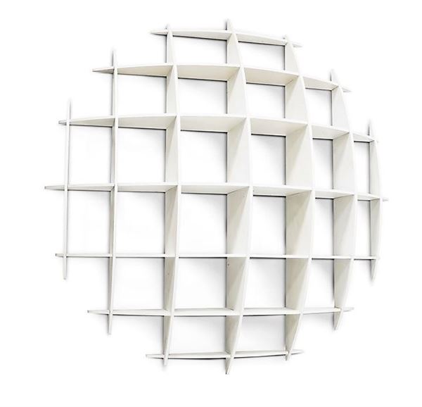 Libreria, anni 70, in legno laccato bianco, designer Manfredo Massironi, Nikol Interational, modello Tycho, cm 240x240x50