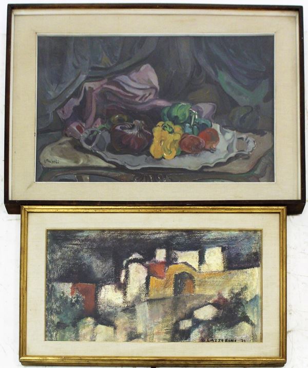 Due dipinti ad olio su tela e su cartoncino telato, sec. XX, raffiguranti&nbsp;  - Asta ASTA A TEMPO - ANTIQUARIATO E COLLEZIONISMO - Poggio Bracciolini Casa d'Aste