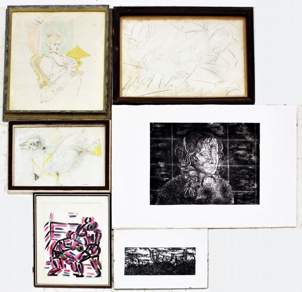 Sei tra stampe, disegni e tecniche miste, sec. XX,&nbsp;&nbsp;&nbsp;&nbsp;&nbsp;&nbsp;&nbsp;&nbsp;&nbsp;&nbsp;&nbsp;&nbsp;&nbsp;&nbsp;&nbsp;&nbsp;&nbsp;&nbsp;&nbsp;&nbsp;&nbsp;&nbsp;&nbsp;&nbsp;  - Asta ASTA A TEMPO - ANTIQUARIATO E COLLEZIONISMO - Poggio Bracciolini Casa d'Aste