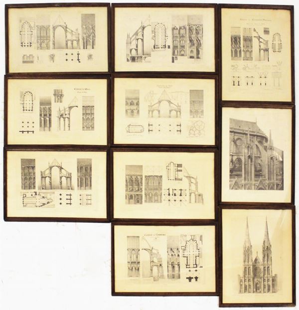 Dieci stampe, inizi sec. XX, raffiguranti studi architettonici di&nbsp;&nbsp;&nbsp;&nbsp;&nbsp;&nbsp;&nbsp;&nbsp;&nbsp;  - Asta ASTA A TEMPO - ANTIQUARIATO E COLLEZIONISMO - Poggio Bracciolini Casa d'Aste