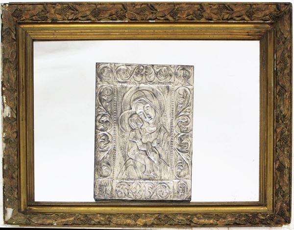 Specchiera, inizi sec. XX, in legno e stucco dorato, luce rettangolare,&nbsp;&nbsp;&nbsp;