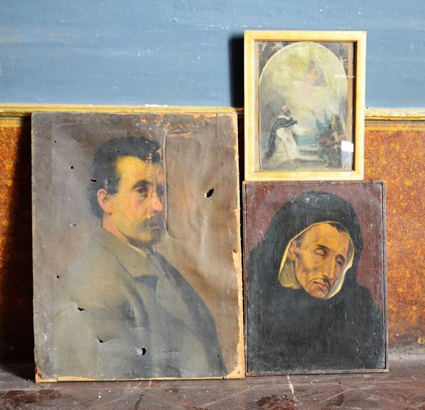 Tre dipinti, sec. XX, ad olio su tela raffiguranti&nbsp;&nbsp;&nbsp;&nbsp;&nbsp;&nbsp;&nbsp;&nbsp;&nbsp;&nbsp;&nbsp;&nbsp;&nbsp;&nbsp;&nbsp;&nbsp;&nbsp;&nbsp;&nbsp;&nbsp;&nbsp;&nbsp;&nbsp;&nbsp;
