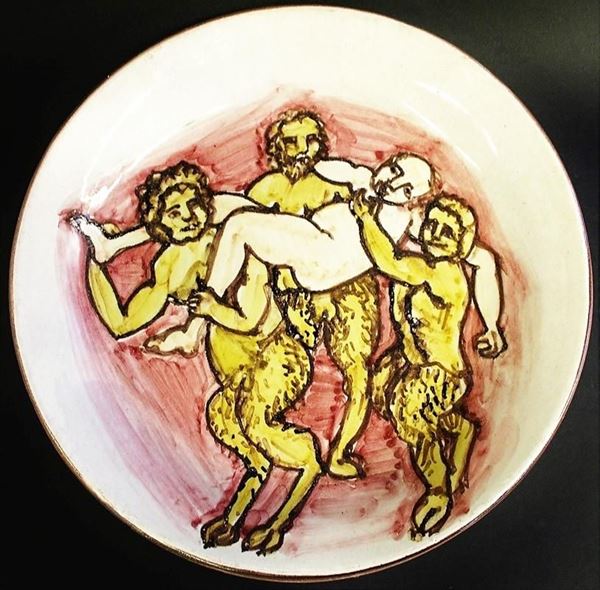 Piatto parietale, anni 60, manifattura Fratelli Fratantoni, in maiolica&nbsp;&nbsp;&nbsp;