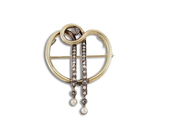 SPILLA IN ORO GIALLO ARGENTO MICROPERLE