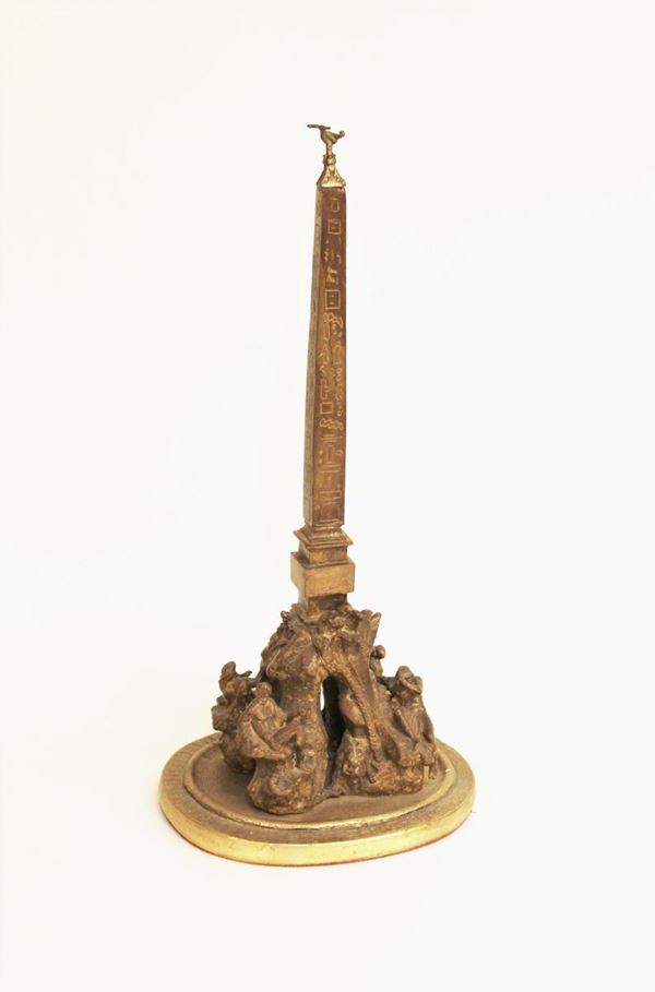 Scultura, sec. XX, in bronzo raffigurante la fontana dei quattro fiumi di G.L. Bernini, alt. cm 32