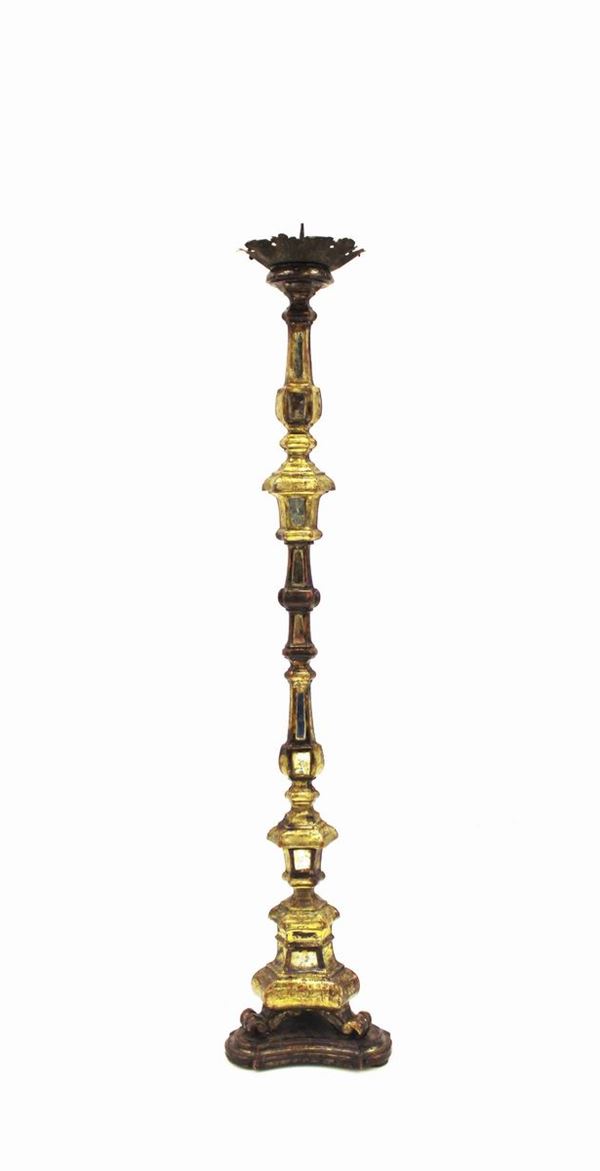 Torciera, Lombardia, sec. XVIII, in legno scolpito e dorato a mecca, fusto