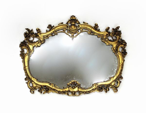 Specchiera, stile 700, in legno intagliato e dorato, luce sagomata, ampie&nbsp;