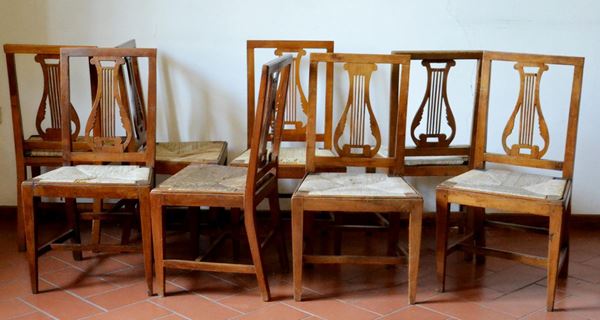 Nove sedie, Toscana, Sec. XVIII, in ciliegio con&nbsp;&nbsp;&nbsp;&nbsp;&nbsp;&nbsp;&nbsp;&nbsp;&nbsp;&nbsp;&nbsp;&nbsp;&nbsp;&nbsp;&nbsp;&nbsp;&nbsp;&nbsp;&nbsp;&nbsp;&nbsp;&nbsp;&nbsp;&nbsp;&nbsp;&nbsp;