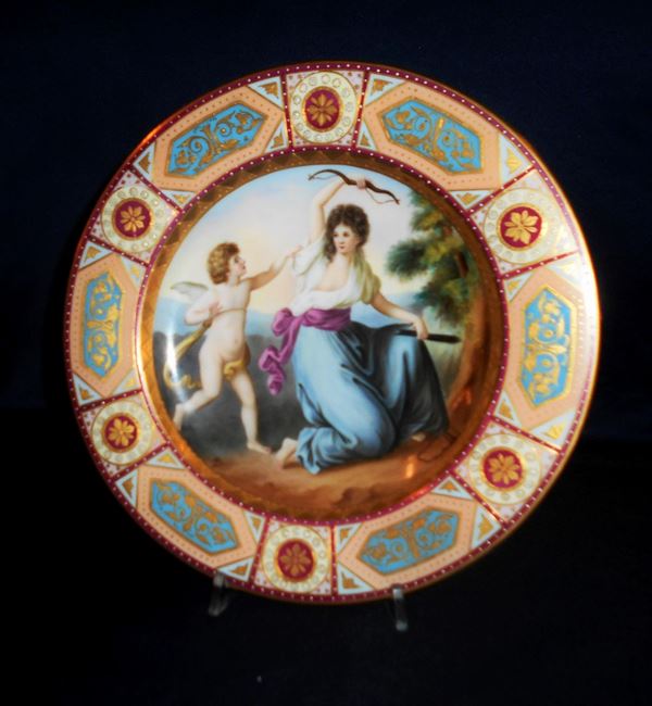 Piatto, Vienna, inizi sec. XX, in porcellana decorata con raffigurazione di