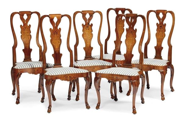 Sei sedie, Inghilterra, sec. XIX                                            - Asta ASTA A TEMPO- GIOIELLI, ARREDI D'ANTIQUARIATO, DIPINTI E SCULTURE - Poggio Bracciolini Casa d'Aste