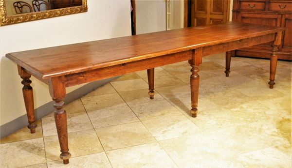 Grande tavolo, Toscana, sec. XIX, in legno di conifera, piano rettangolare