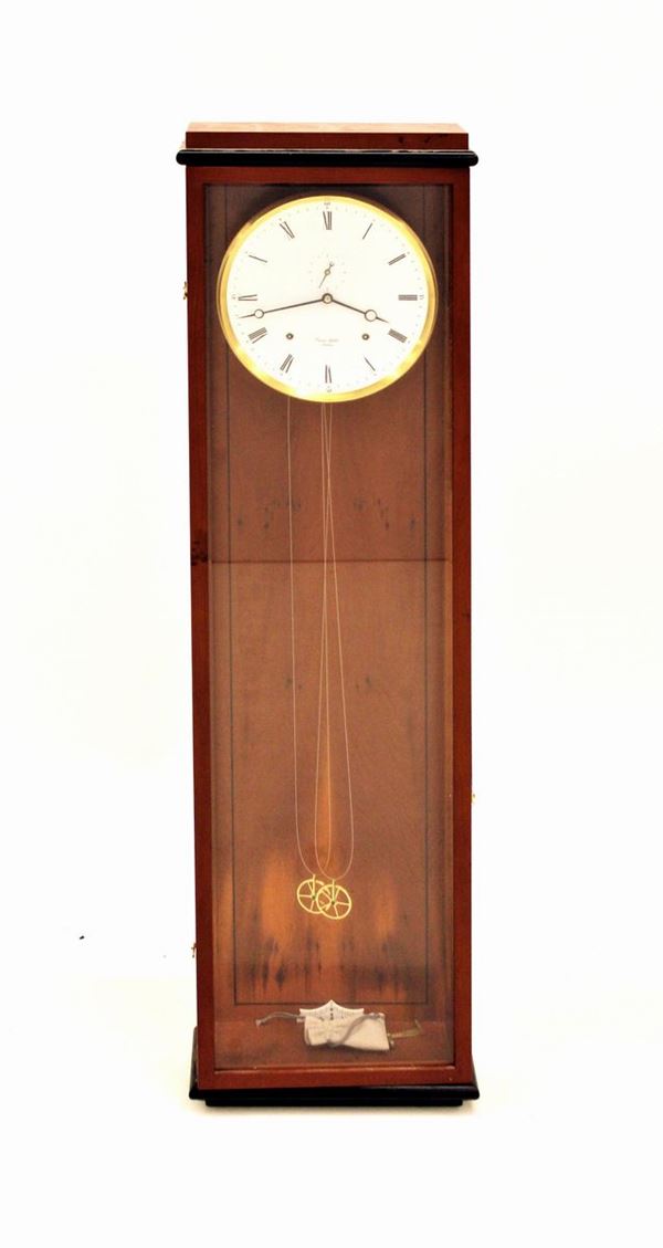 Orologio da parete, sec. XX, Erwin Sattler, cassa in legno e vetro,&nbsp;&nbsp;&nbsp;&nbsp;&nbsp;&nbsp;&nbsp;