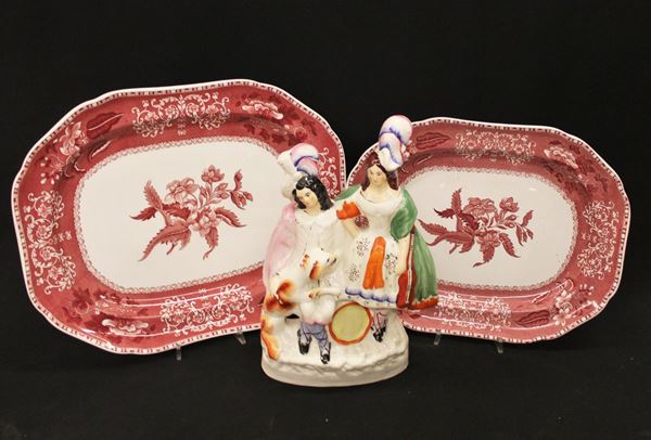 Due vassoi, Inghilterra, sec. XX, manifattura Spode, in terraglia, decorati