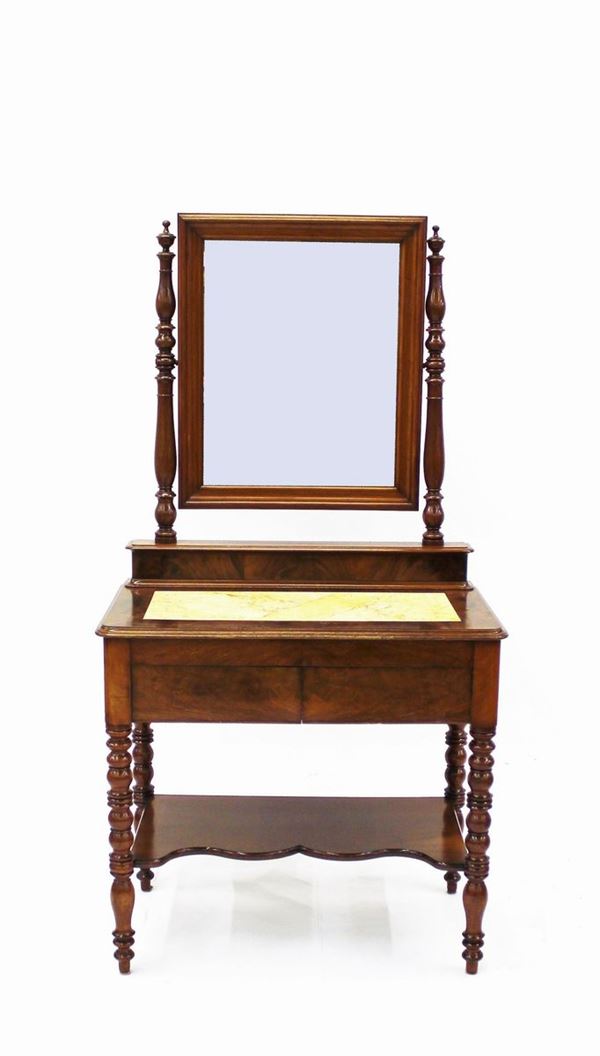 Toilette, Toscana, sec. XIX, in noce, piano in marmo giallo, sormontato da